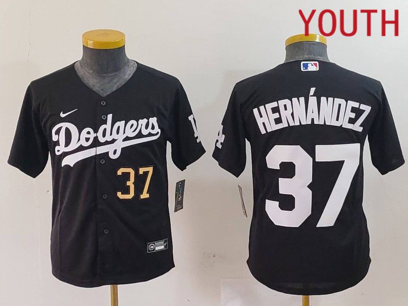 Youth Los Angeles Dodgers #37 Hernandez Black Nike Game 2024 MLB Jersey style 7241